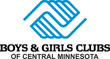 blue hands shaking over the words, 'Boys and girls clubs of central minnesota'
