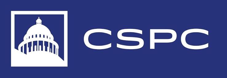 CSPC in white over a dark blue background, next to the capitol building