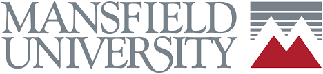 The word Mansfield over the word university next to a gray and red mountain
