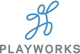 A blue line drawn into the shape of a kid over the word Playwork