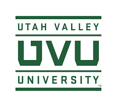 The words , 'Utah Valley' over the letters 'UVU' stacked on the word, 'university'