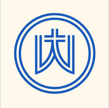 A blue stylized Chinese character enclosed within two concentric blue circles on a light background.